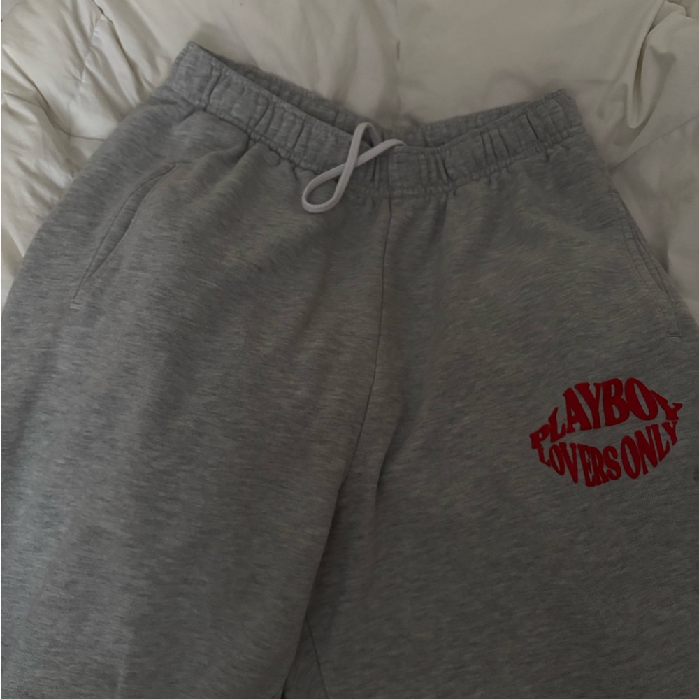 PLAYBOY Gray Sweatpants with Red Text Lovers Only